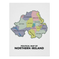 politieke kaart van Noord-Ierland. Poster