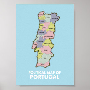 Politieke kaart van Portugal Tweekleurige koffiem Poster