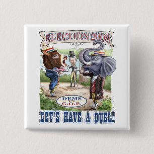 Politieke verkiezingen 2008 in Mascot Vierkante Button 5,1 Cm