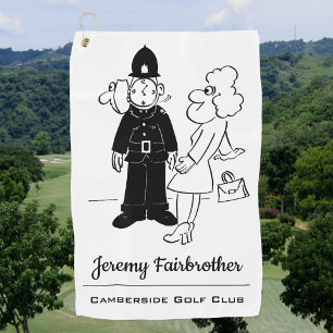Politieman heeft klok gezicht Cartoon Golfhanddoek