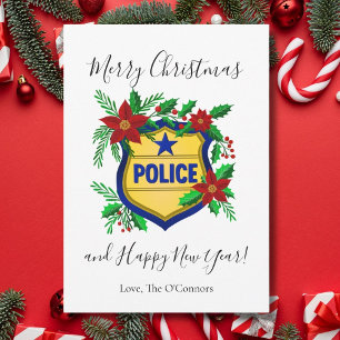 Politiemerrie Kerstmis & Gelukkig Nieuwjaar Schild Feestdagenkaart