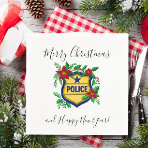 Politiemerrie Kerstmis & Gelukkig Nieuwjaar Schild Servet