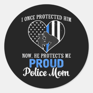 Politiemoeder ik beschermde hem nu hij me bescherm ronde sticker