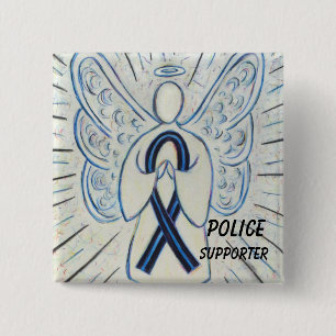 Politieondersteunende enenenenbewustmakingsribbon- vierkante button 5,1 cm