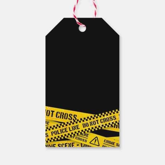 Politiepartij met gele misdaadscène banden cadeaulabel (Achterkant)