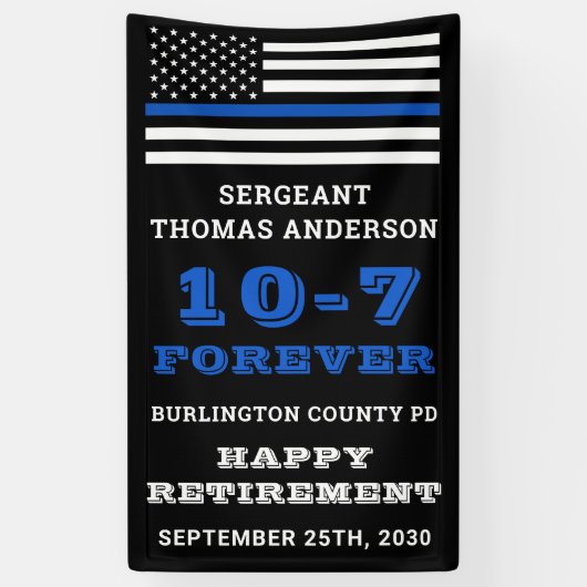 Politiepartij Thin Blue Line Happy Retirement Spandoek (Verticaal)