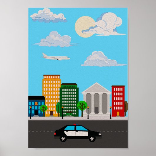 Politiewagen Kinderkamer Poster Voertuig Babykamer (Voorkant)