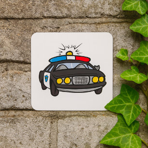 Politiewagen met knipperende sirene lichten vierkante sticker