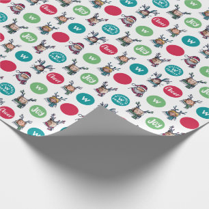 Polk Dot Animal Family Monogram Kerstfoto's Cadeaupapier