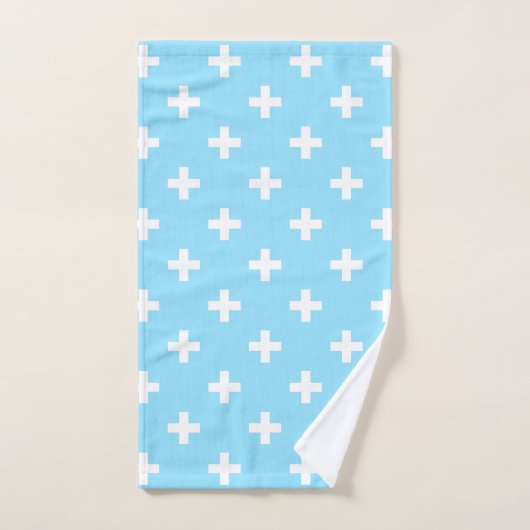 Polka blanche croise sur bleu bébé (Serviette à main)