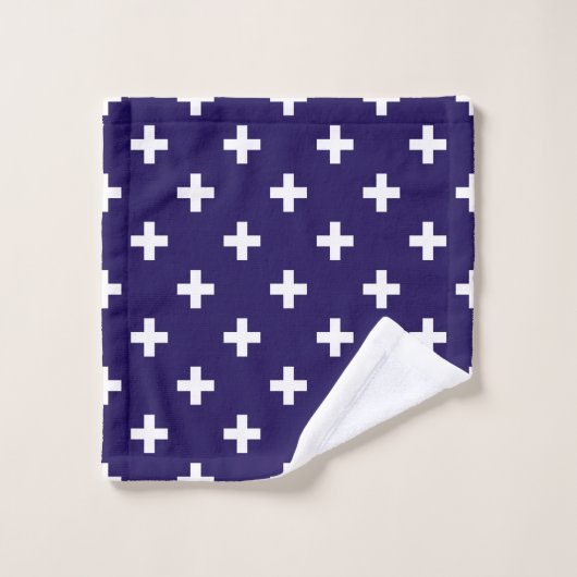 Polka blanche croise sur bleu marine (Gant de toilette)