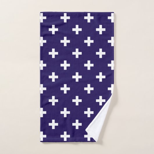 Polka blanche croise sur bleu marine (Serviette à main)