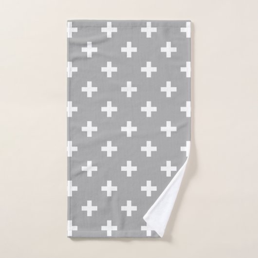 Polka blanche croise sur gris (Serviette à main)