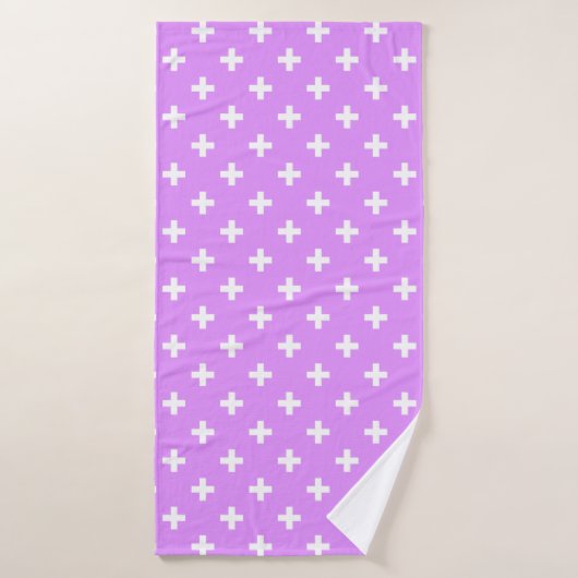 Polka blanche croise sur lilas (Serviette de bain)