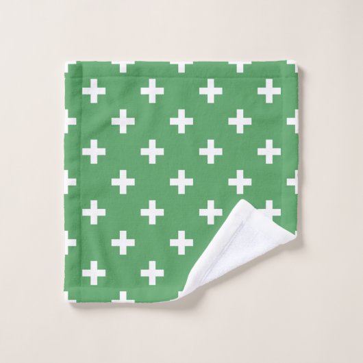 Polka blanche croise sur vert (Gant de toilette)