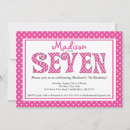 Polka Dot Alphabet 7e anniversaire Invitation à la (Devant)