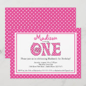Polka Dot Alphabet First Birthday Party Invitation Kaart (Voorkant / Achterkant)