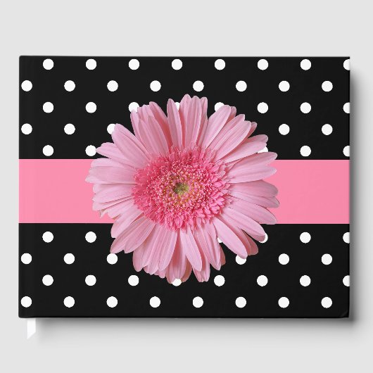 Polka Dot and Pink Gerber Daisy Wedding Guest Book Gastenboek (Voorkant)