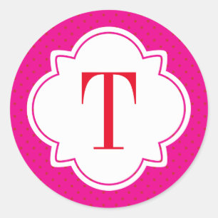 Polka Dot and Quatrefoil Single Letter Monogram Ronde Sticker