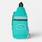 Polka dot aqua en wit sling bag (Voorkant)