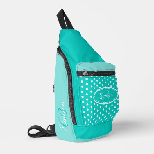 Polka dot aqua en wit sling bag (Linkerhoek)