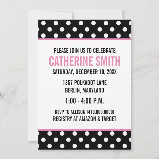 Polka Dot Baby Shower Invitations {Roze} Kaart (Achterkant)