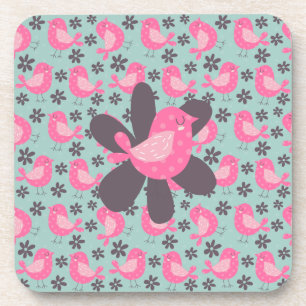 Polka Dot Birds and Flowers Bier Onderzetter