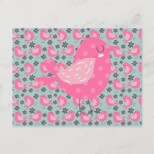 Polka Dot Birds and Flowers Briefkaart