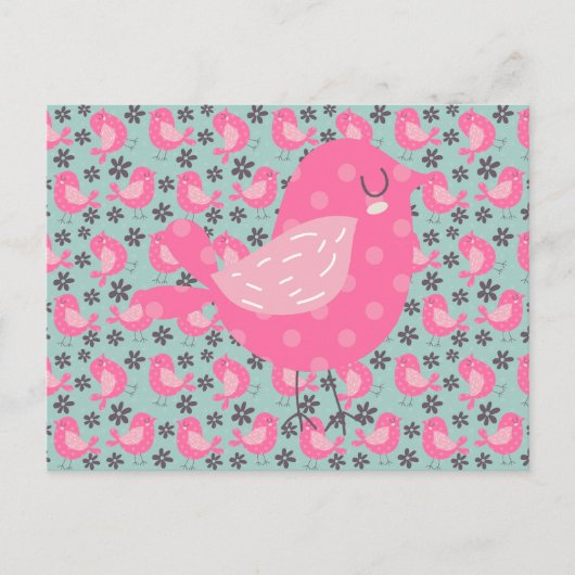 Polka Dot Birds and Flowers Briefkaart (Voorkant)