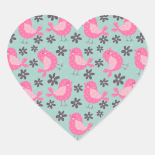 Polka Dot Birds and Flowers Hart Sticker