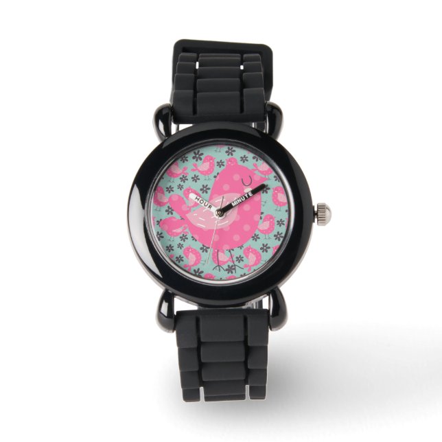 Polka Dot Birds and Flowers Horloge (Voorkant)