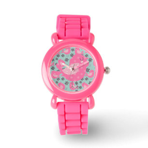 Polka Dot Birds and Flowers Horloge