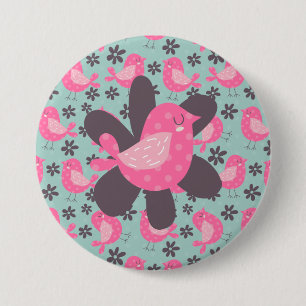 Polka Dot Birds and Flowers Ronde Button 7,6 Cm