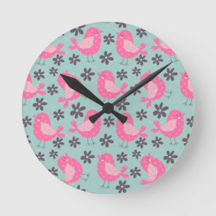 Polka Dot Birds and Flowers Ronde Klok