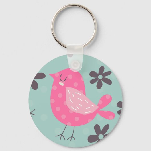 Polka Dot Birds and Flowers Sleutelhanger (Voorkant)