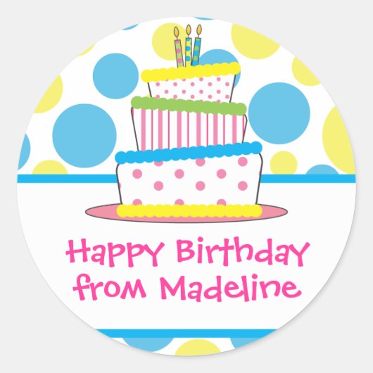 Polka Dot Birthday Cake Gift Label Stickers (Voorkant)