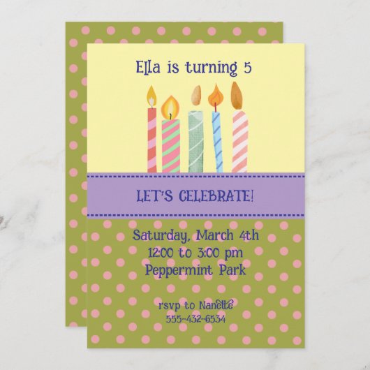 Polka Dot Birthday Invitation (Devant / Derrière)