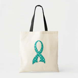 Polka Dot Blauwgroen Ribbon Ovarium Cancer Tote Bag