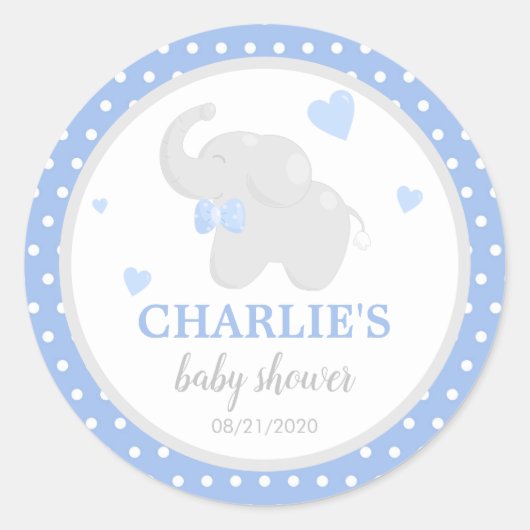Polka Dot Blue Elephant Baby shower Boy Sticker (Voorkant)