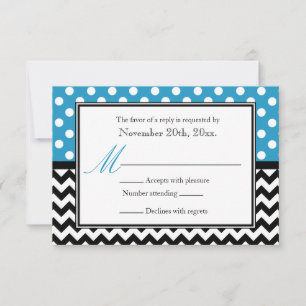 Polka Dot Blue en Chevron Reply Kaarten RSVP Kaartje