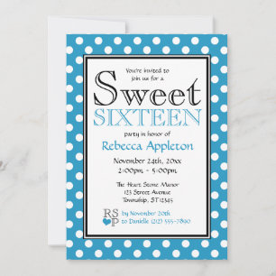Polka Dot Blue en White Sweet Sixteen-uitnodiginge Kaart