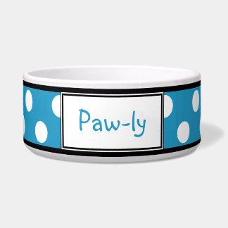 Polka Dot Blue op maat gesneden hond Bowl Voerbakje