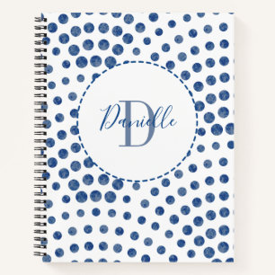 Polka Dot Blue Swirls Monogram Naam Notitieboek