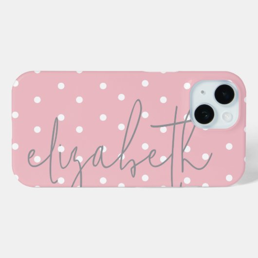 Polka Dot blush roze & grijze naam iPhone Case (Achterkant (horizontaal))