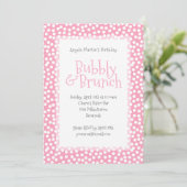 Polka Dot Bubbly en Brunch Roze Uitnodiging (Staand voorkant)