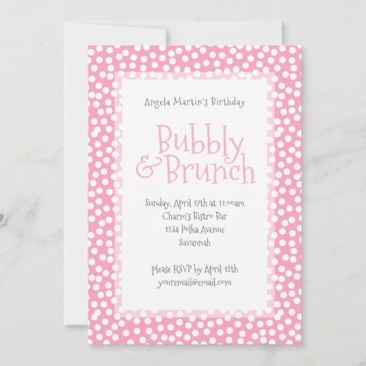 Polka Dot Bubbly et Brunch Pink Invitation (Devant)