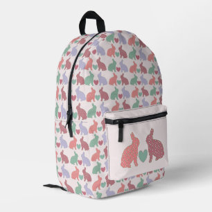 Polka Dot Bunnies en Hearts Pattern on Pink Bedrukte Rugzak