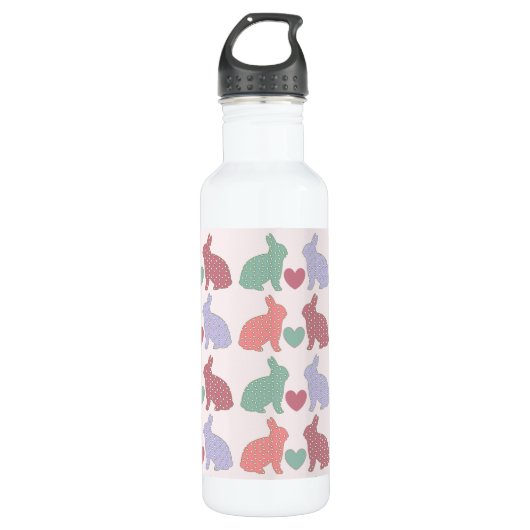 Polka Dot Bunnies en Hearts Pattern on Pink Waterfles (Voorkant)