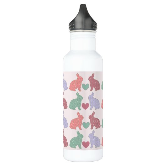 Polka Dot Bunnies en Hearts Pattern on Pink Waterfles (Links)