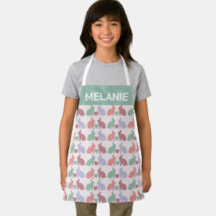 Polka Dot Bunnies Pattern op Roze Gepersonaliseerd Schort